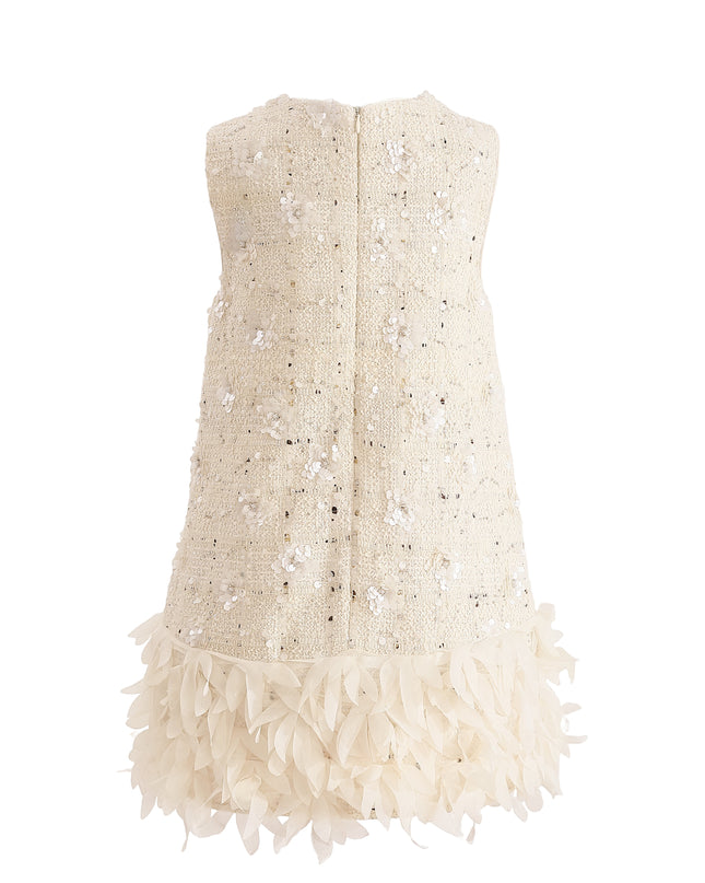 kids atelier tulleen Cream Sequin Feather-Hem Dress