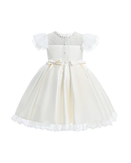 kids atelier tulleen Ivory Lace-Trim Puff Sleeve Dress