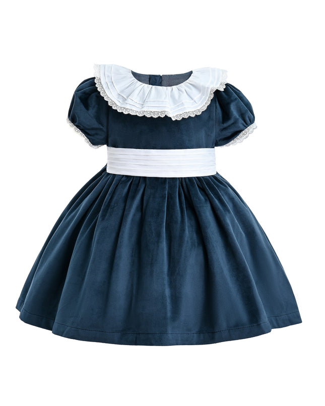 kids atelier tulleen Navy Blue Velvet Dress