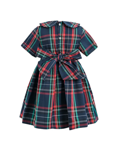 kids atelier tulleen Navy & Red Plaid Button-Waist Dress