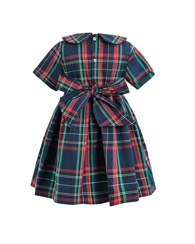 kids atelier tulleen Navy & Red Plaid Button-Waist Dress