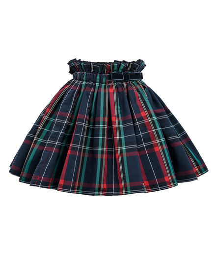 kids atelier tulleen Navy & Plaid Two-Piece Bow Skirt Set