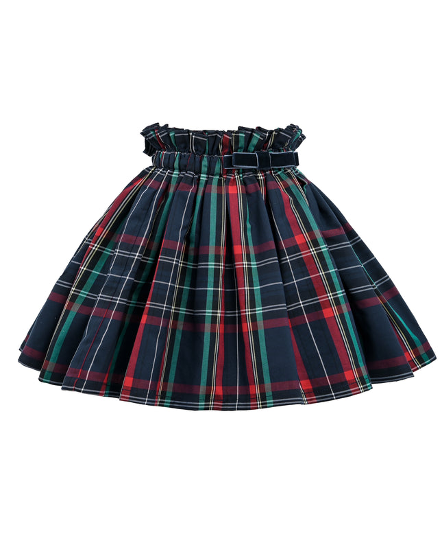 kids atelier tulleen Navy & Plaid Two-Piece Bow Skirt Set