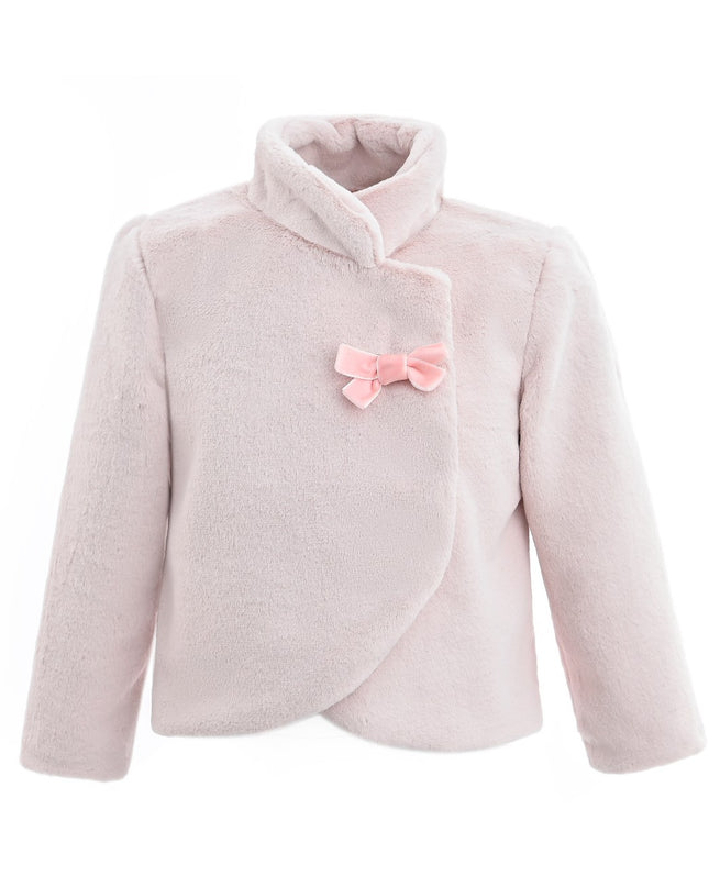 kids atelier tulleen Pink Plush Asymmetrical Coat for cold‑weather