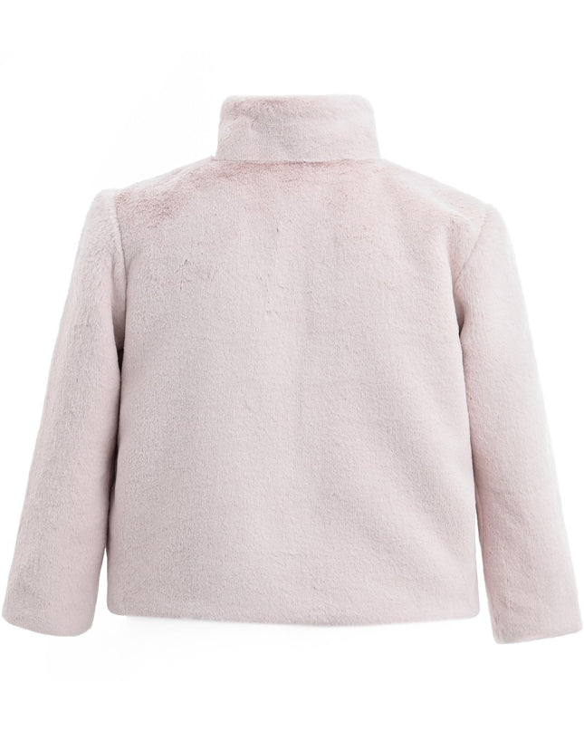 kids atelier tulleen Pink Plush Asymmetrical Coat for cold‑weather