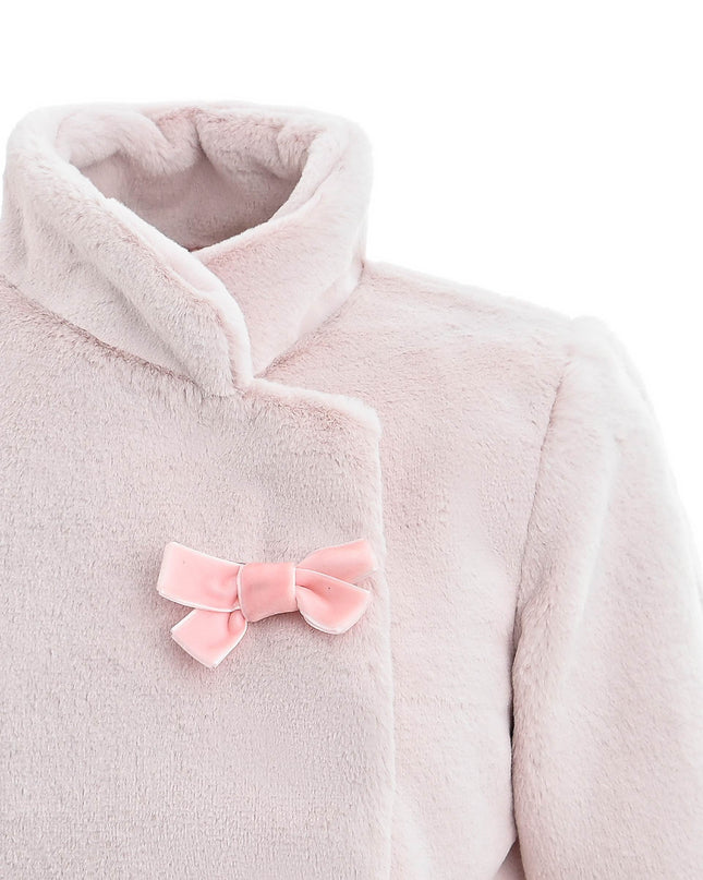 kids atelier tulleen Pink Plush Asymmetrical Coat for cold‑weather