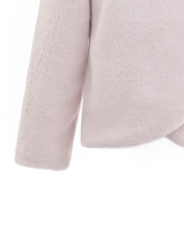 kids atelier tulleen Pink Plush Asymmetrical Coat for cold‑weather