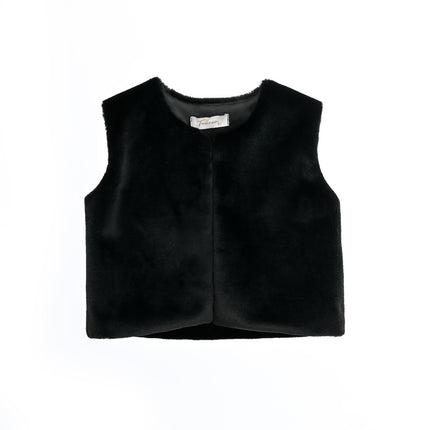 kids atelier tulleen Black Plush Fur Vest