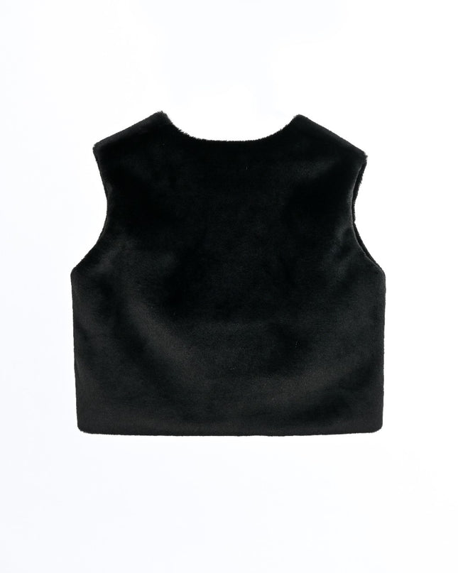 kids atelier tulleen Black Plush Fur Vest