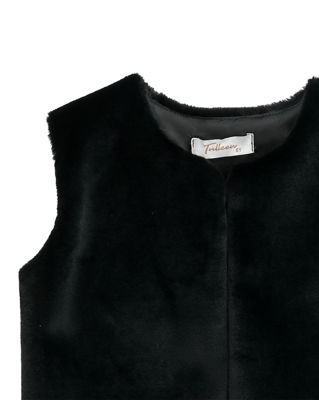 kids atelier tulleen Black Plush Fur Vest