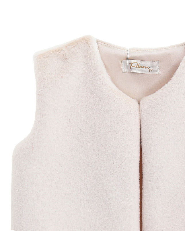 kids atelier tulleen Ivory Plush Fur Vest