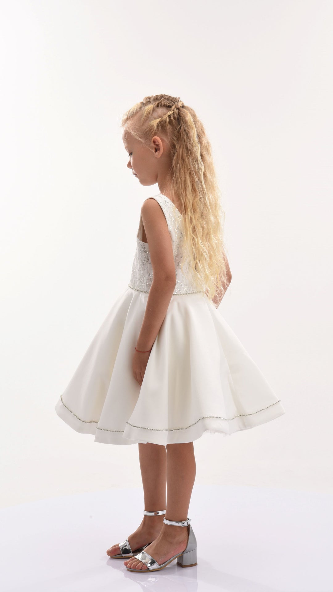 Cream Sleeveless Embroidered Dress