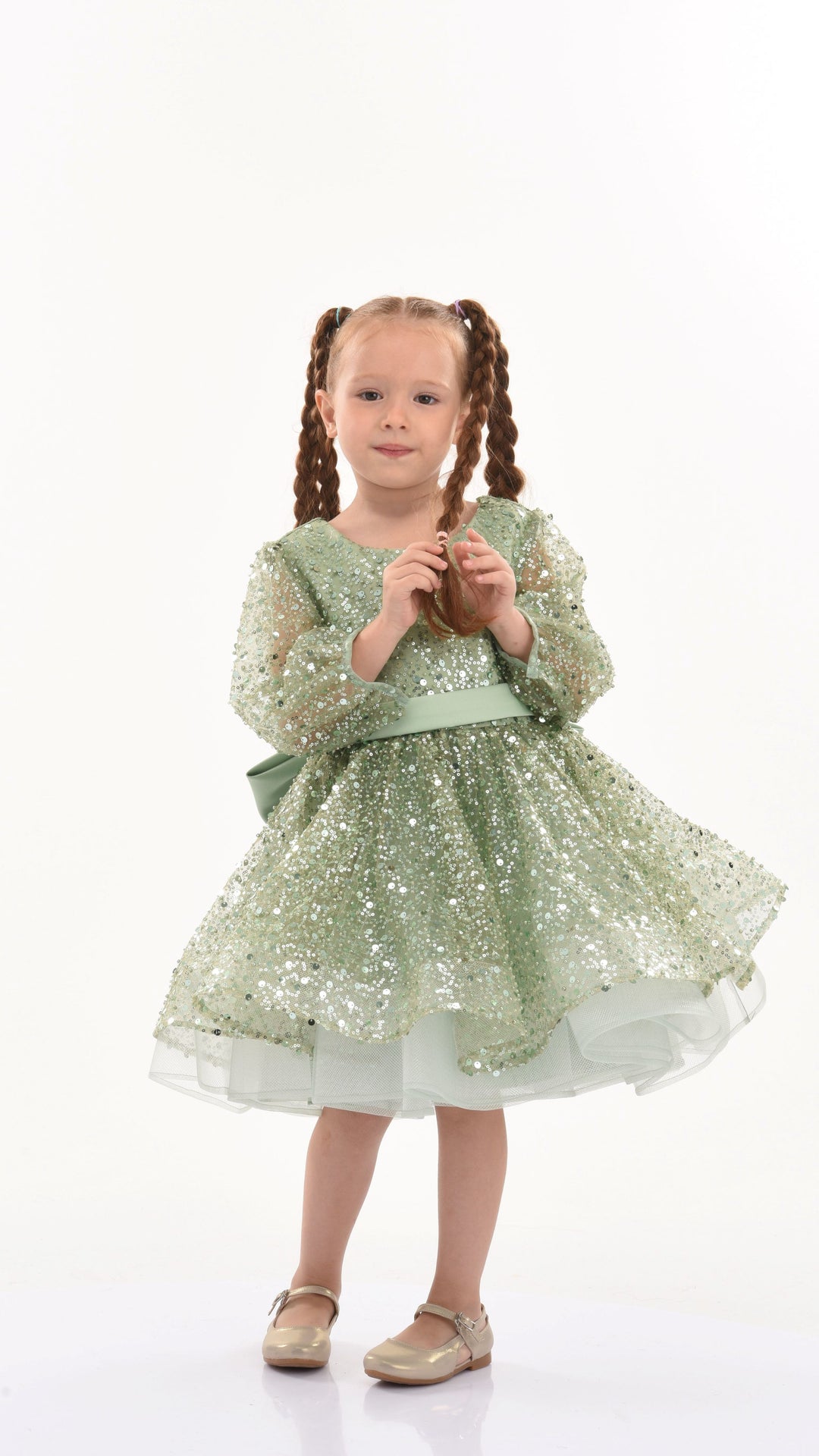 Green Pradera Glimmer Tulle Bow Dress