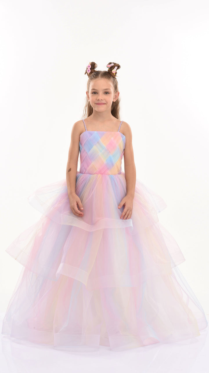 Multicolor Woven Tulle Gown