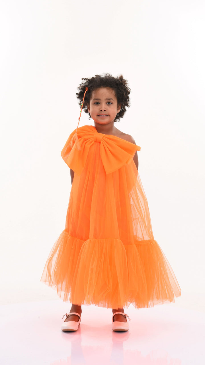 Orange Maggi Neon Bow Tulle Dress