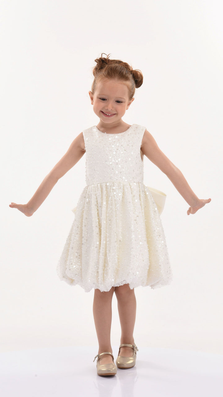 Pearl White Ainsley Sequin Bow Dress