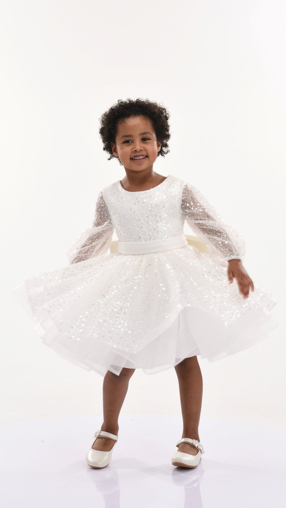 Pearl White Pradera Glimmer Tulle Bow Dress