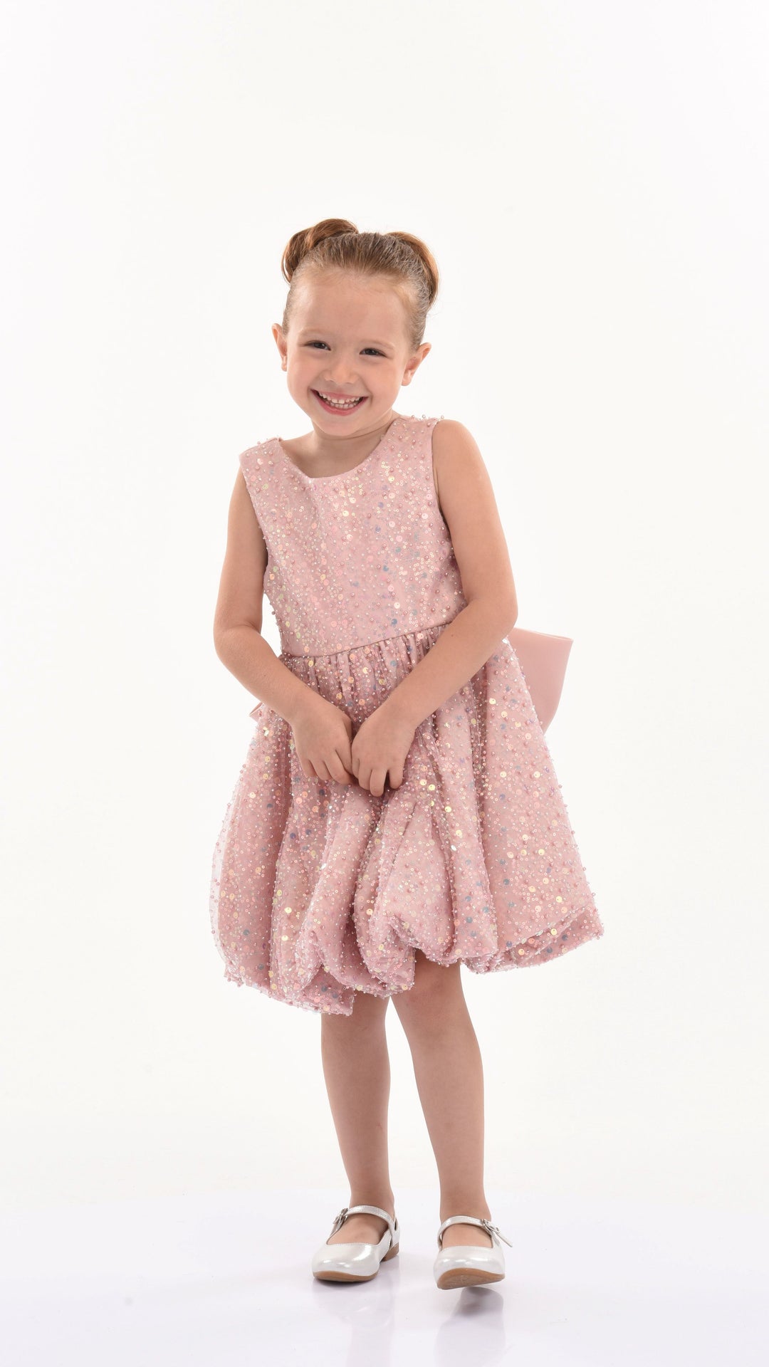 Pink Peach Ainsley Sequin Bow Dress