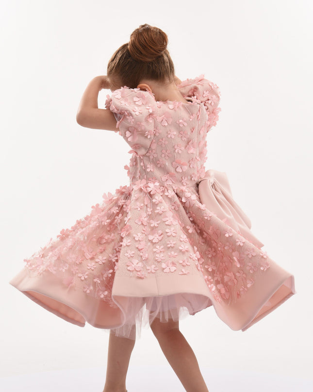 Pink Peach Moneta Floral Bow Dress