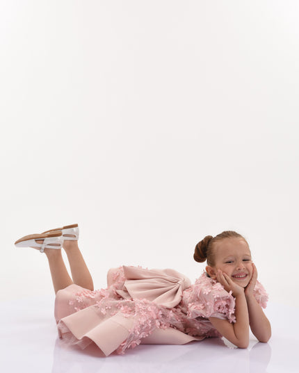 Pink Peach Moneta Floral Bow Dress