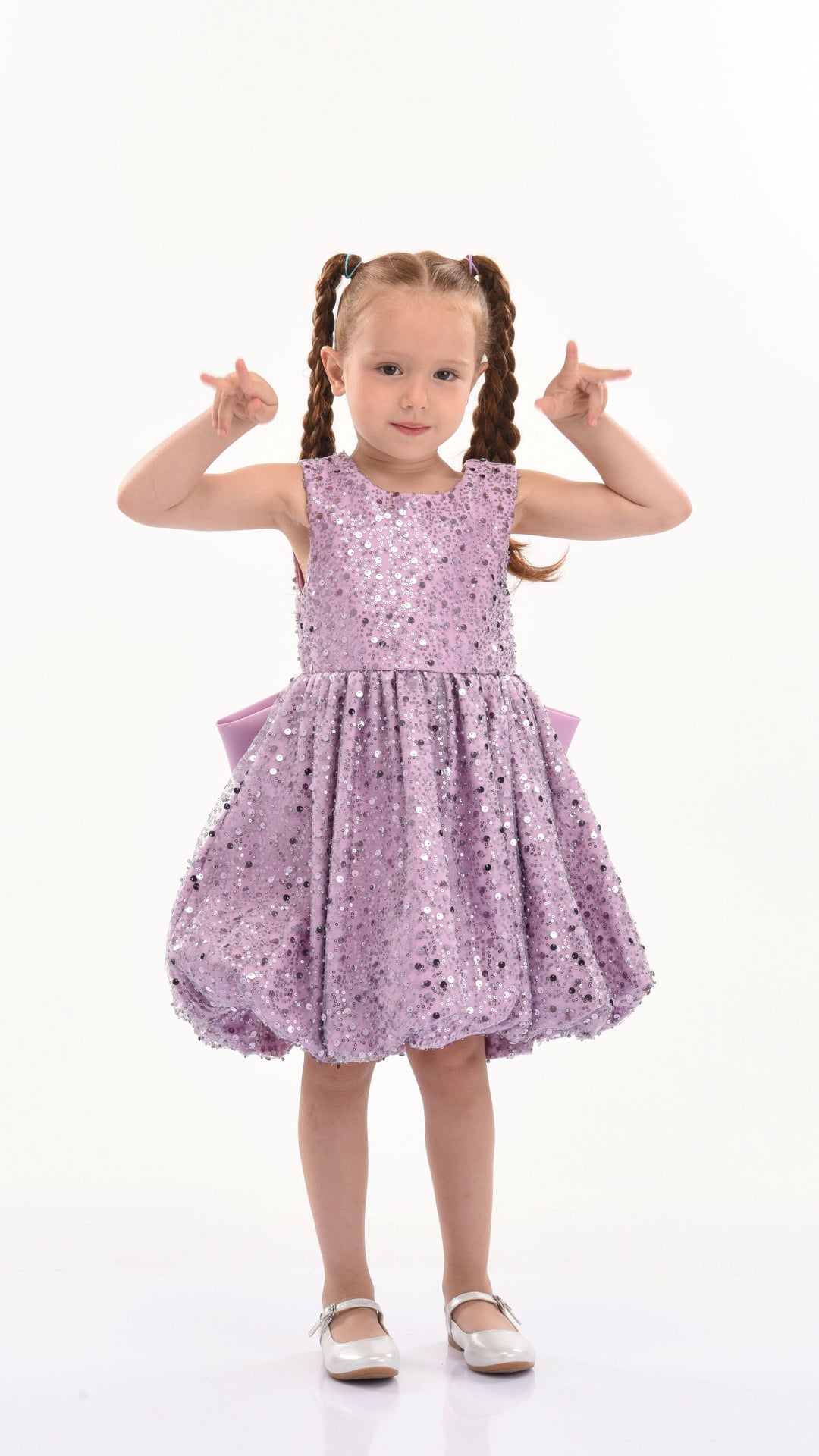Purple Ainsley Sequin Bow Dress