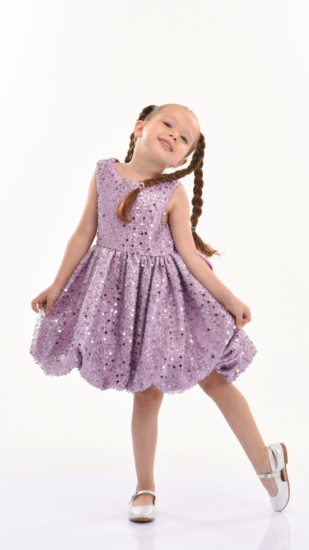 Purple Ainsley Sequin Bow Dress