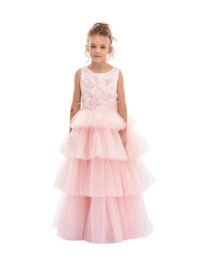 kids atelier tulleen Pink Camellia Tiered Tulle Dress