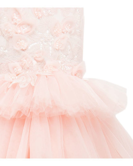 kids atelier tulleen Pink Camellia Tiered Tulle Dress