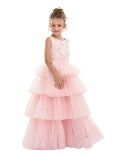 kids atelier tulleen Pink Camellia Tiered Tulle Dress