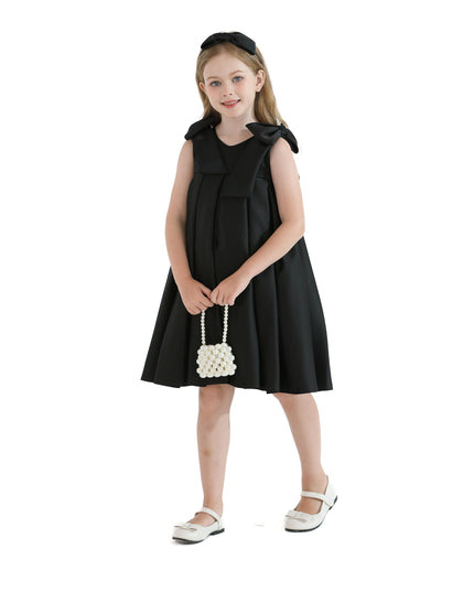 kidsatelier-tulleen-Black-Palermo-Satin-Bow-Pleated-Dress