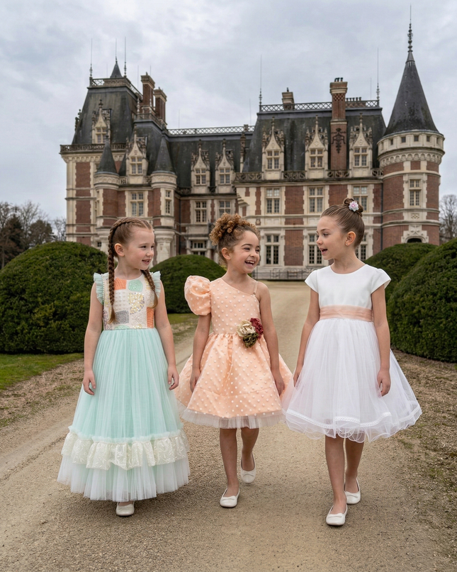 kids atelier tulleen White Satin Ribbon Dress