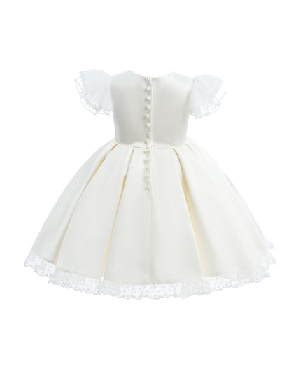 kids atelier tulleen Ivory Lace-Trim Puff Sleeve Dress