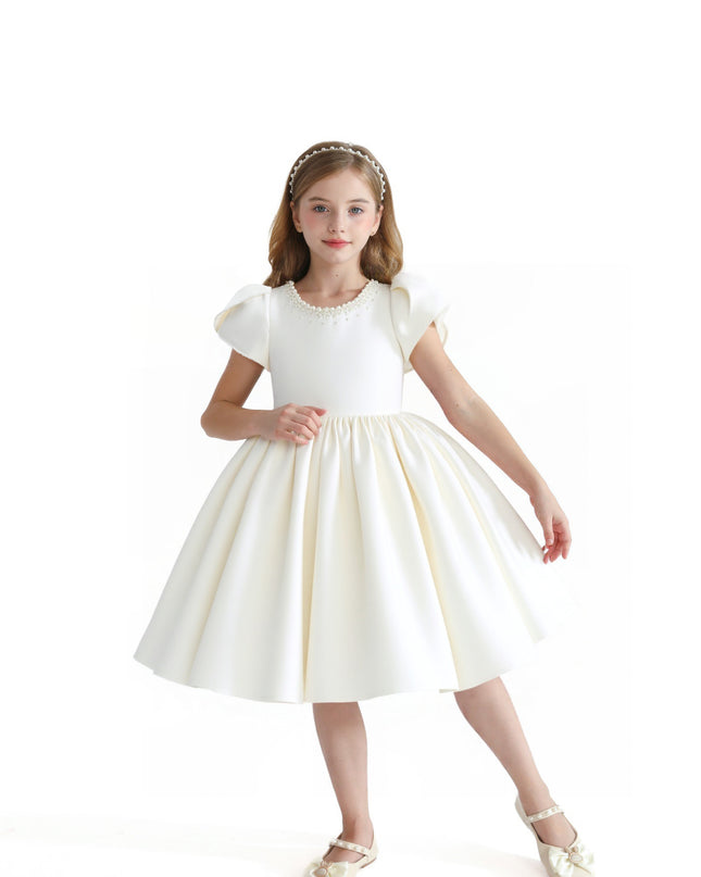 kids atelier tulleen Ivory Pearl-Accented Occasion Dress