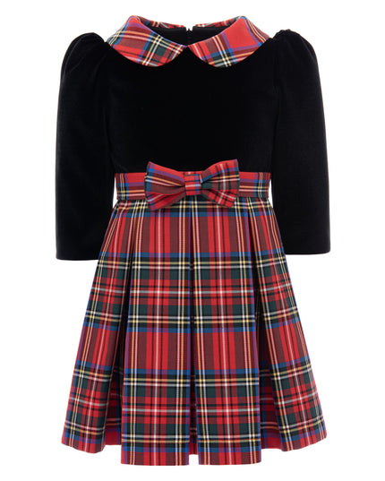 kids atelier tulleen Black Plaid Collar Bow Dress