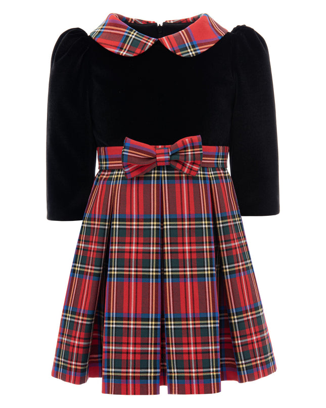 kids atelier tulleen Black Plaid Collar Bow Dress