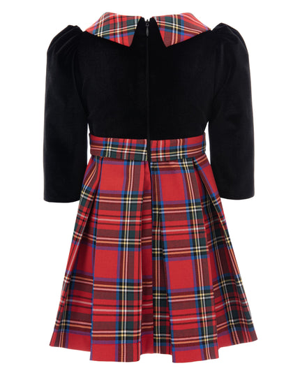 kids atelier tulleen Black Plaid Collar Bow Dress