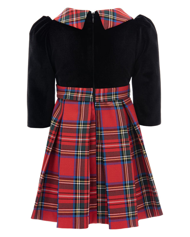 kids atelier tulleen Black Plaid Collar Bow Dress