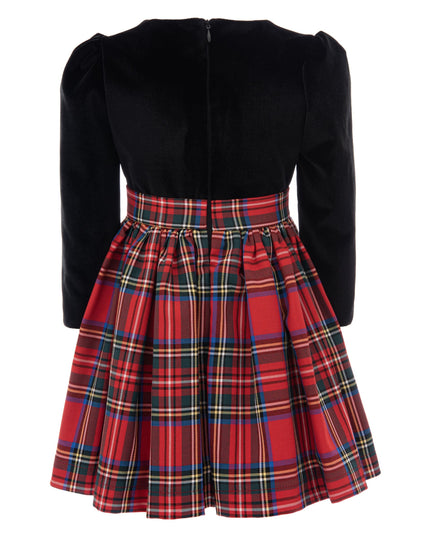 kids atelier tulleen Black Plaid Velvet Bow Dress