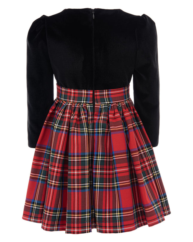 kids atelier tulleen Black Plaid Velvet Bow Dress