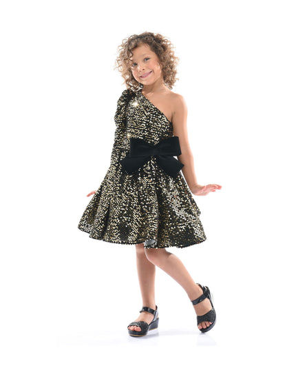 kids atelier tulleen Black Gold Sequin Bow Zoria Dress