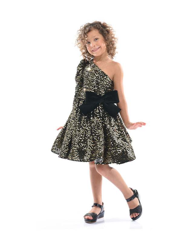 kids atelier tulleen Black Gold Sequin Bow Zoria Dress