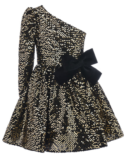 kids atelier tulleen Black Gold Sequin Bow Zoria Dress