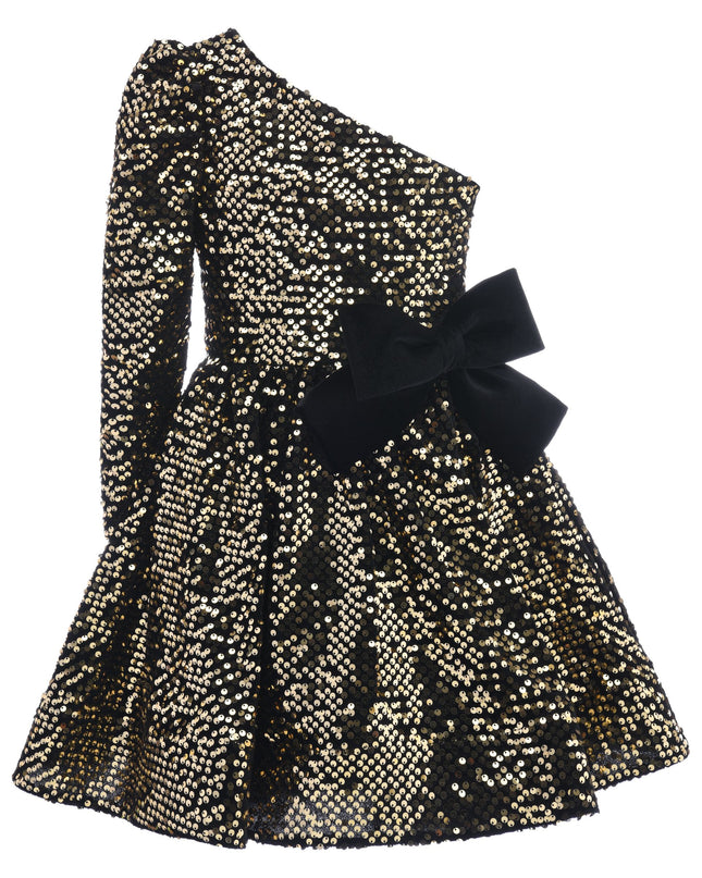 kids atelier tulleen Black Gold Sequin Bow Zoria Dress