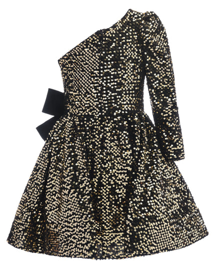 kids atelier tulleen Black Gold Sequin Bow Zoria Dress