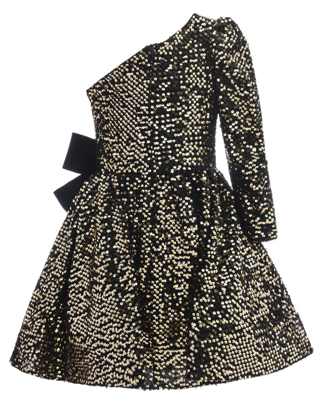 kids atelier tulleen Black Gold Sequin Bow Zoria Dress