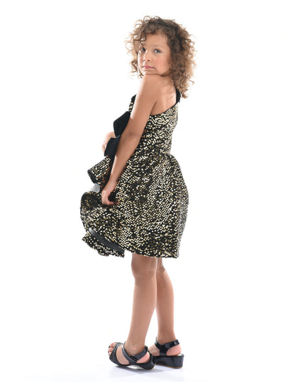 kids atelier tulleen Black Gold Sequin Bow Zoria Dress