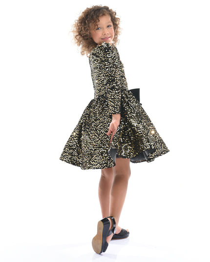 kids atelier tulleen Black Gold Sequin Bow Zoria Dress
