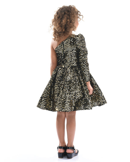 kids atelier tulleen Black Gold Sequin Bow Zoria Dress