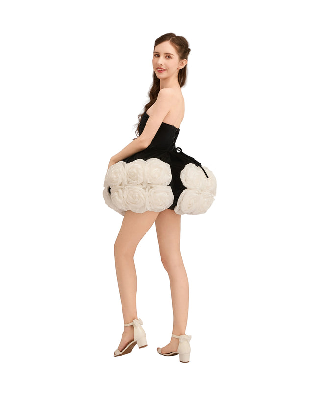 tulleen Black Almendra Floral Strapless Dress