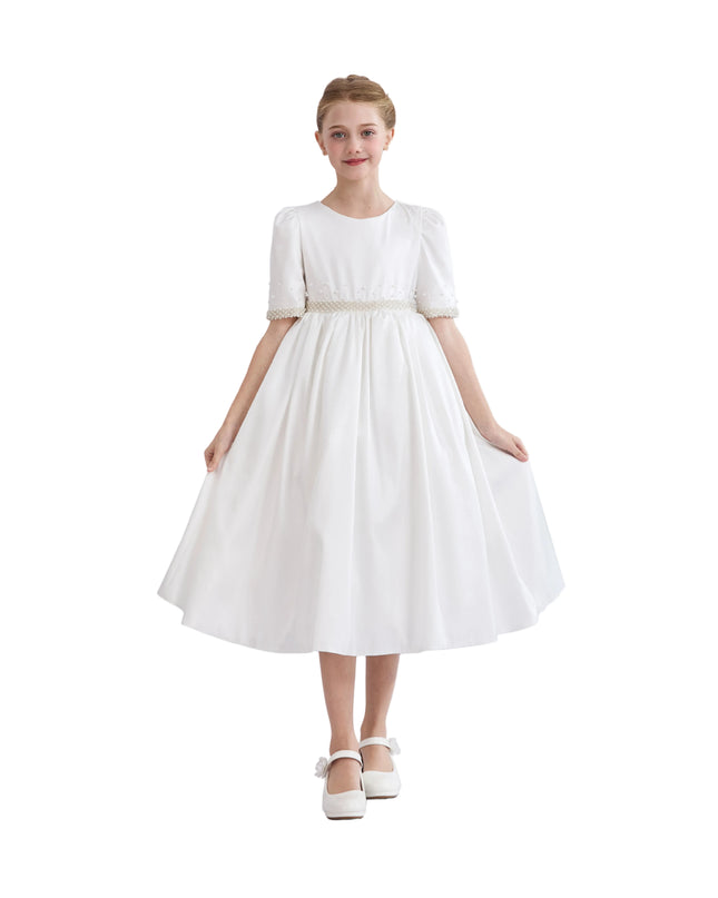 kids atelier tulleen White Vasonette Pearl-Embellished Dress